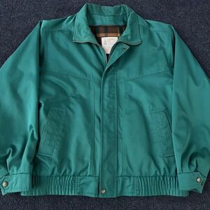 Vintage London Fog Jacket Mens 42 Long Green Plaid Lined Harrington Bomber 90s